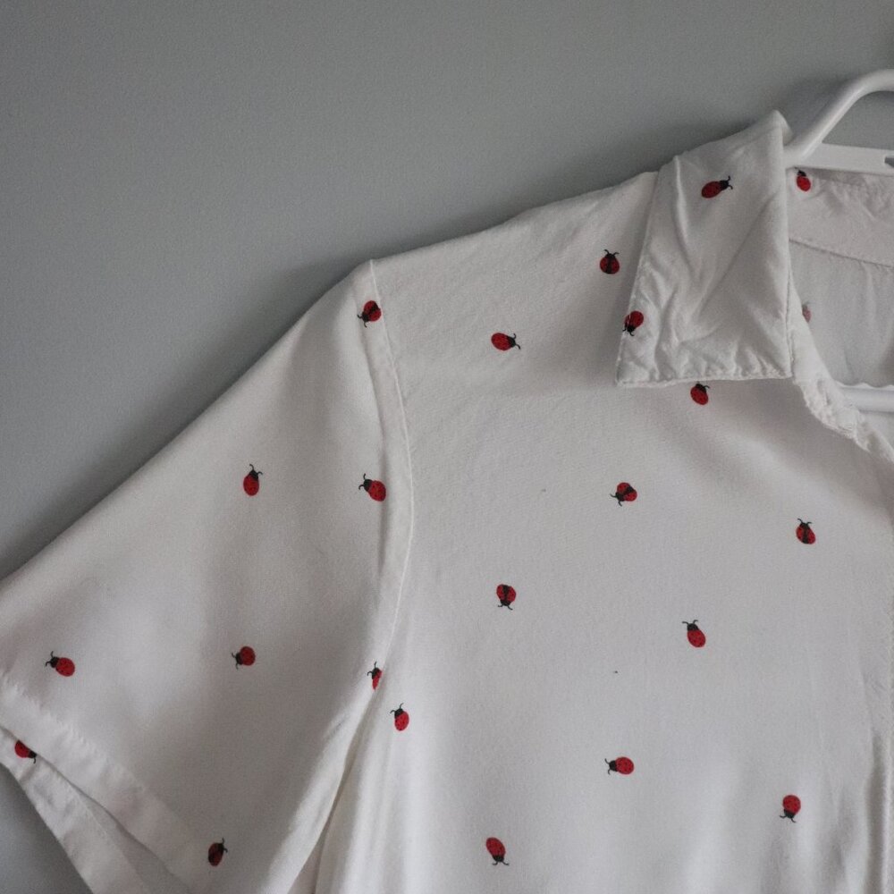 Japna Ladybug Button-Down Collared Blouse Red White Top Size S - Picture 4 of 14